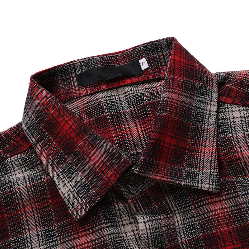 Men's Plaid Lapel Collar Shirt - Long Sleeve Dual Pocket Casual Shirt