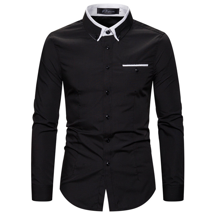 Men's Double Layer Collar Business Shirt - Slim Fit Long Sleeve Plus Size