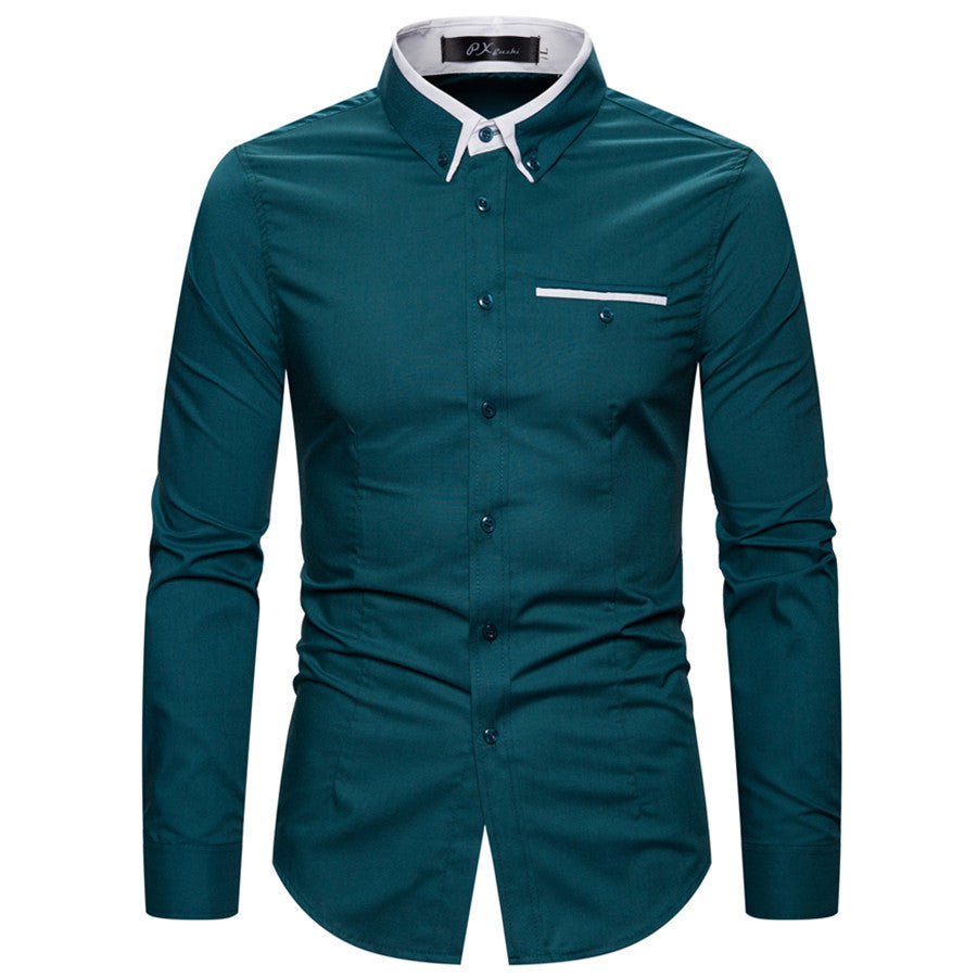 Men's Double Layer Collar Business Shirt - Slim Fit Long Sleeve Plus Size