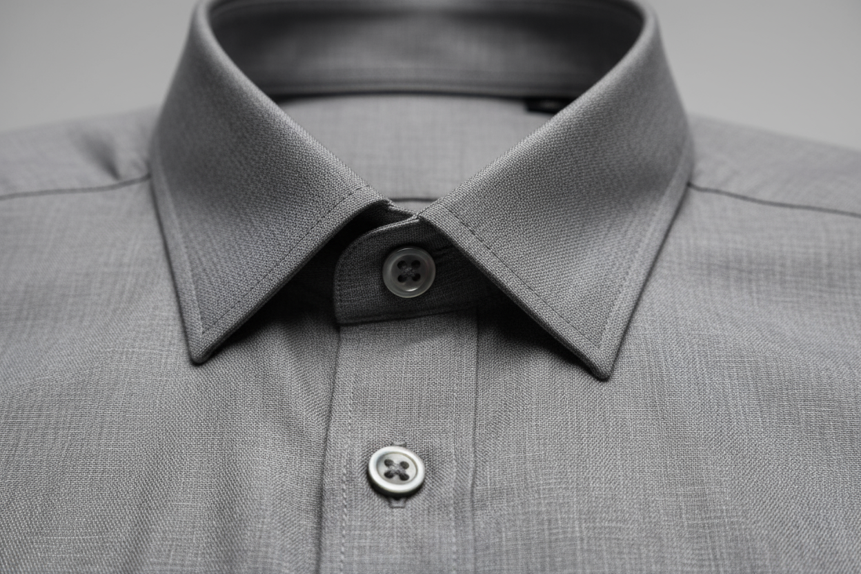 Grey short sleeve shirt collar detail - premium quality