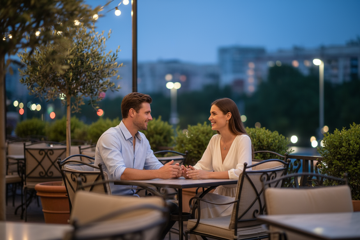 浅蓝色休闲衬衫约会场景