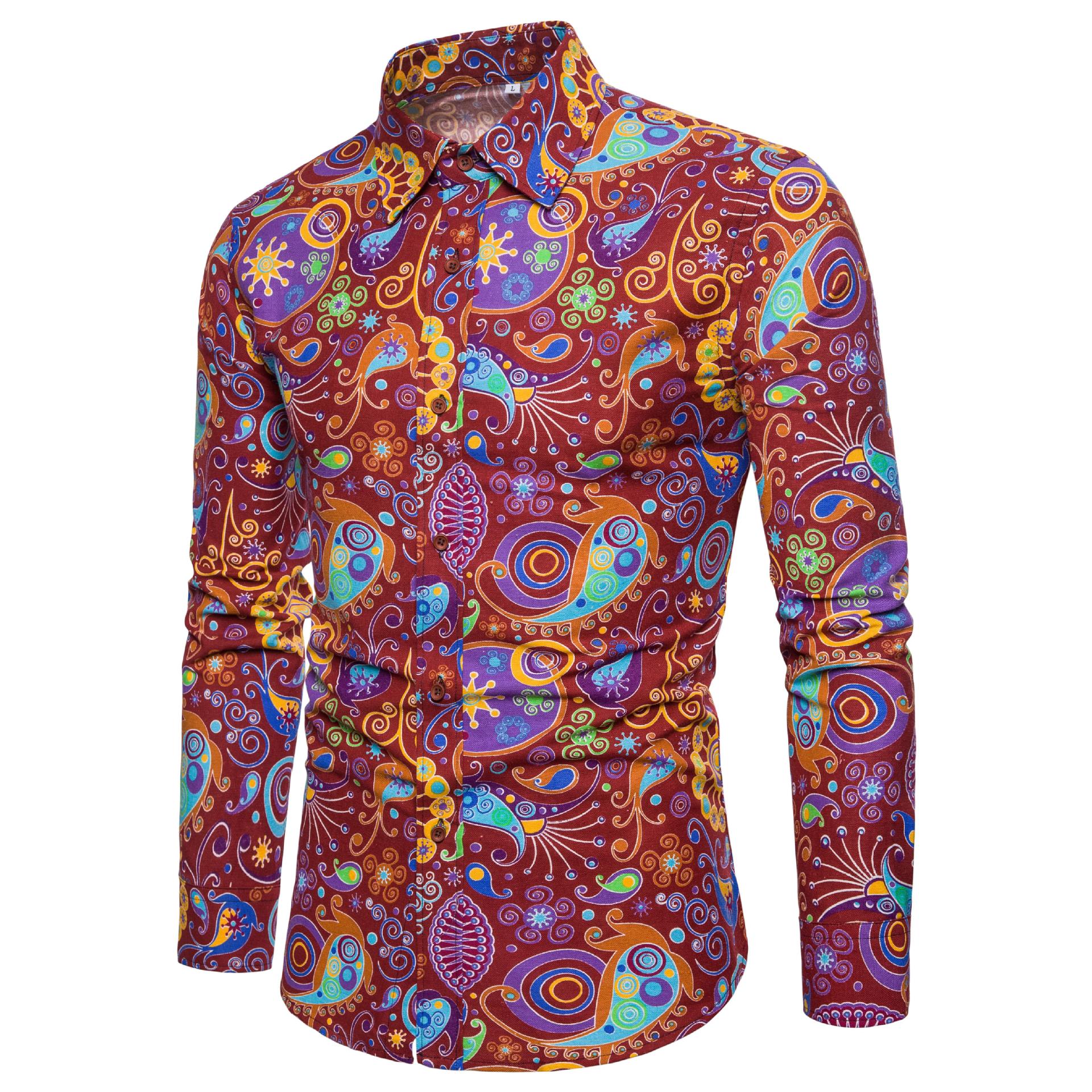 Men's Slim Fit Print Shirt - Long Sleeve Fashion Casual Shirt