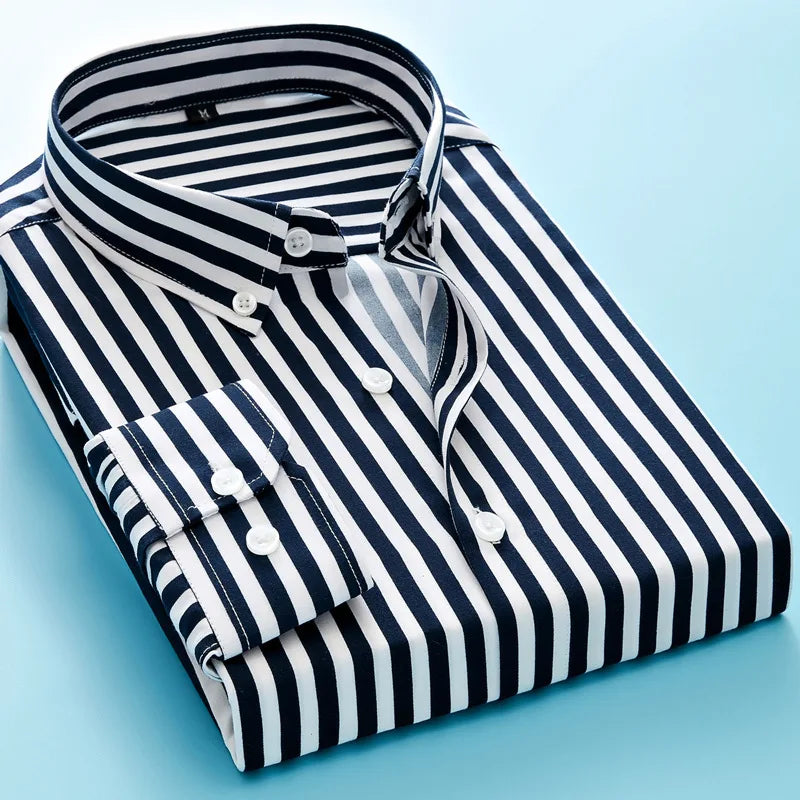 Men's Classic Blue Striped Dress Shirt - Business Casual