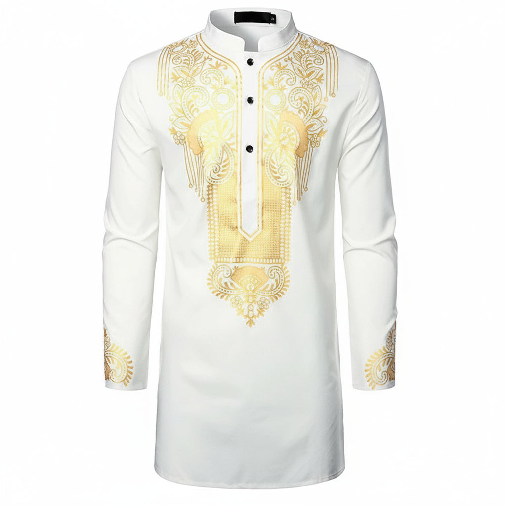 Men's African Totem Print Shirt - Long Sleeve Ethnic Pattern by Global Dress Shirts