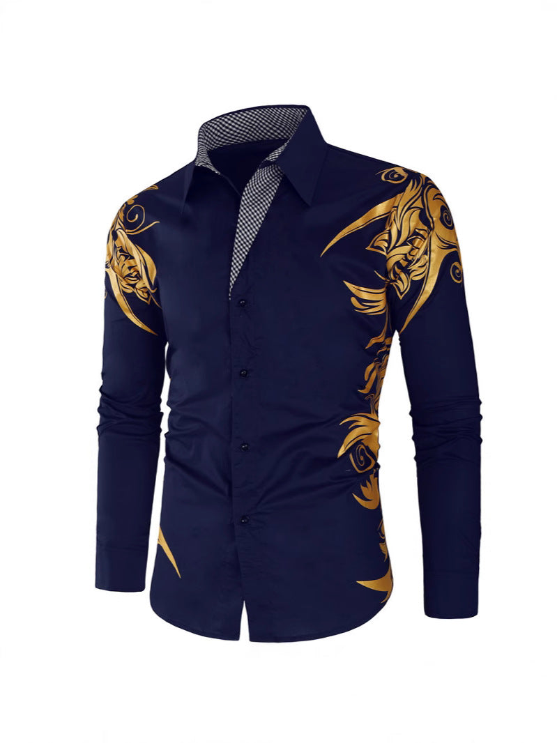 2024秋季跨境欧美男装衬衫长袖开衫翻领休闲衬衫男式3d印花衬衣