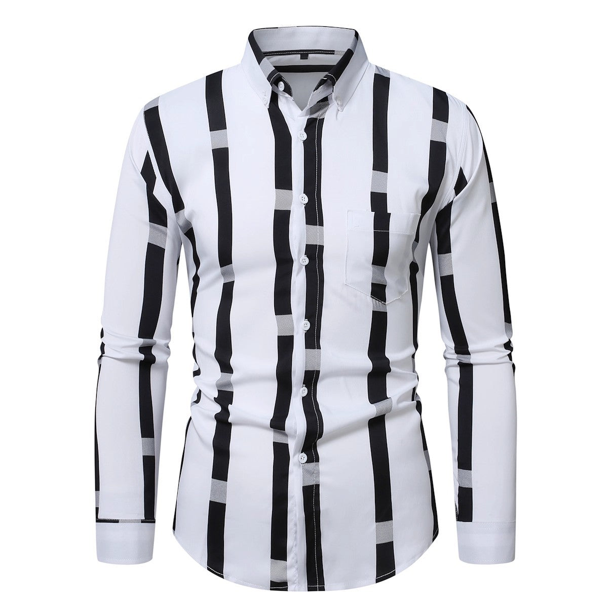 Men's Vertical Stripe Shirt - Long Sleeve Casual Plus Size