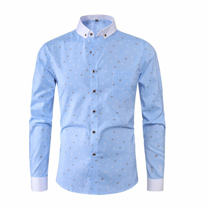 Men's Floral Print Patchwork Shirt - Long Sleeve Color Block Casual Shirt