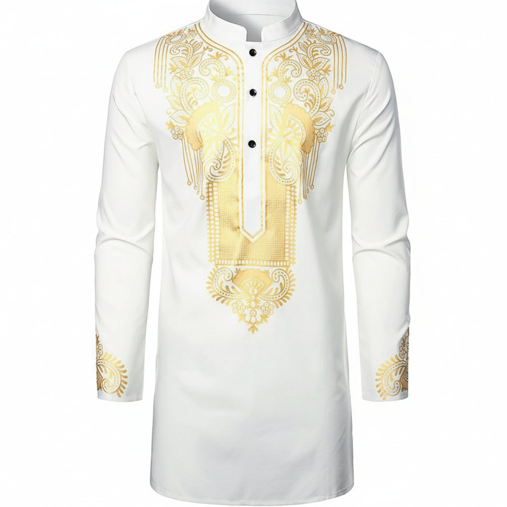 Men's African Totem Print Shirt - Long Sleeve Ethnic Pattern by Global Dress Shirts