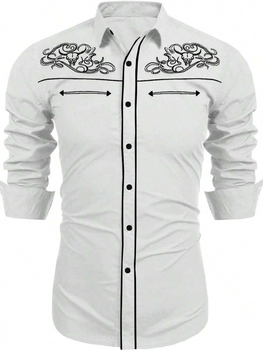 Men's Western Style Print Shirt - Long Sleeve Casual Shirt