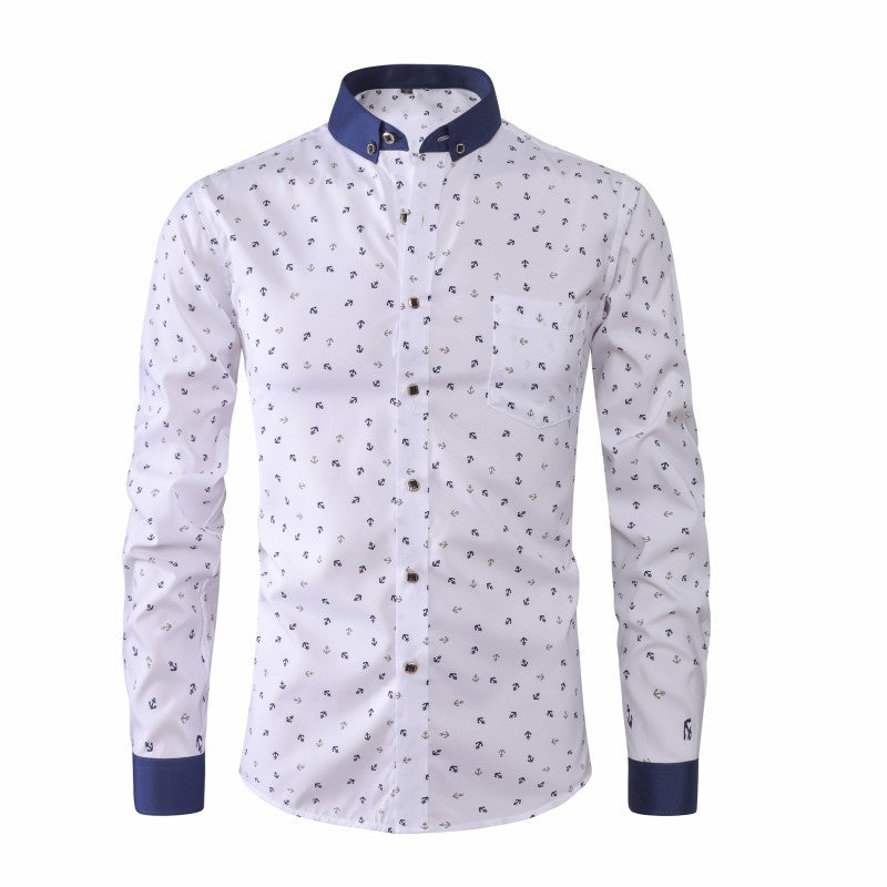 Men's Floral Print Patchwork Shirt - Long Sleeve Color Block Casual Shirt