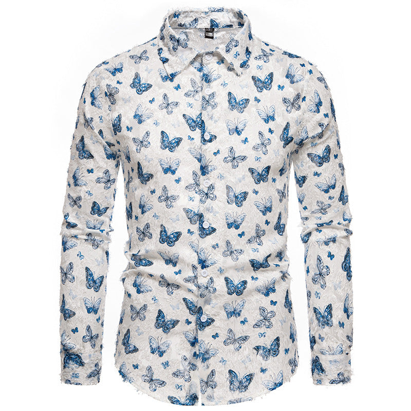 Men's Butterfly Tassel Design Shirt - Long Sleeve Loose Fit