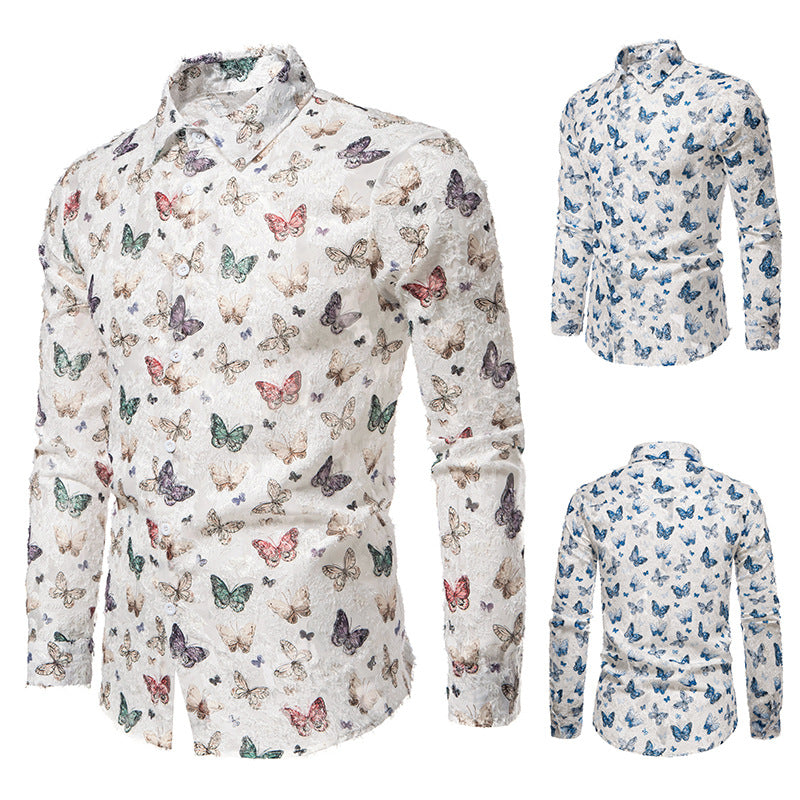 Men's Butterfly Tassel Design Shirt - Long Sleeve Loose Fit