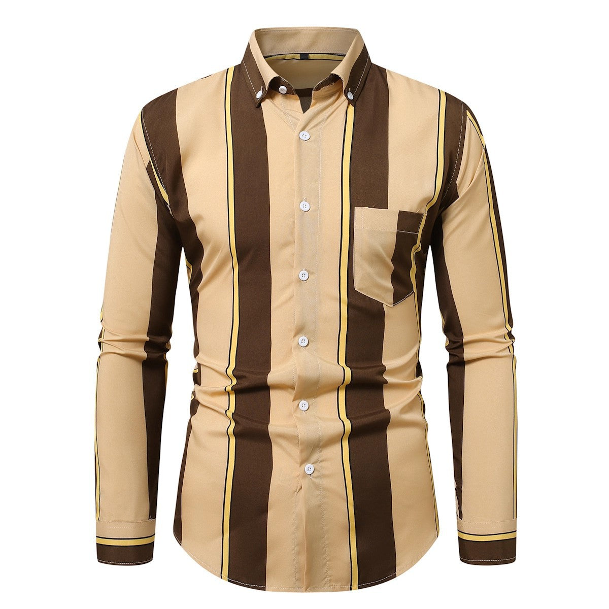 Men's Vertical Stripe Shirt - Long Sleeve Casual Plus Size