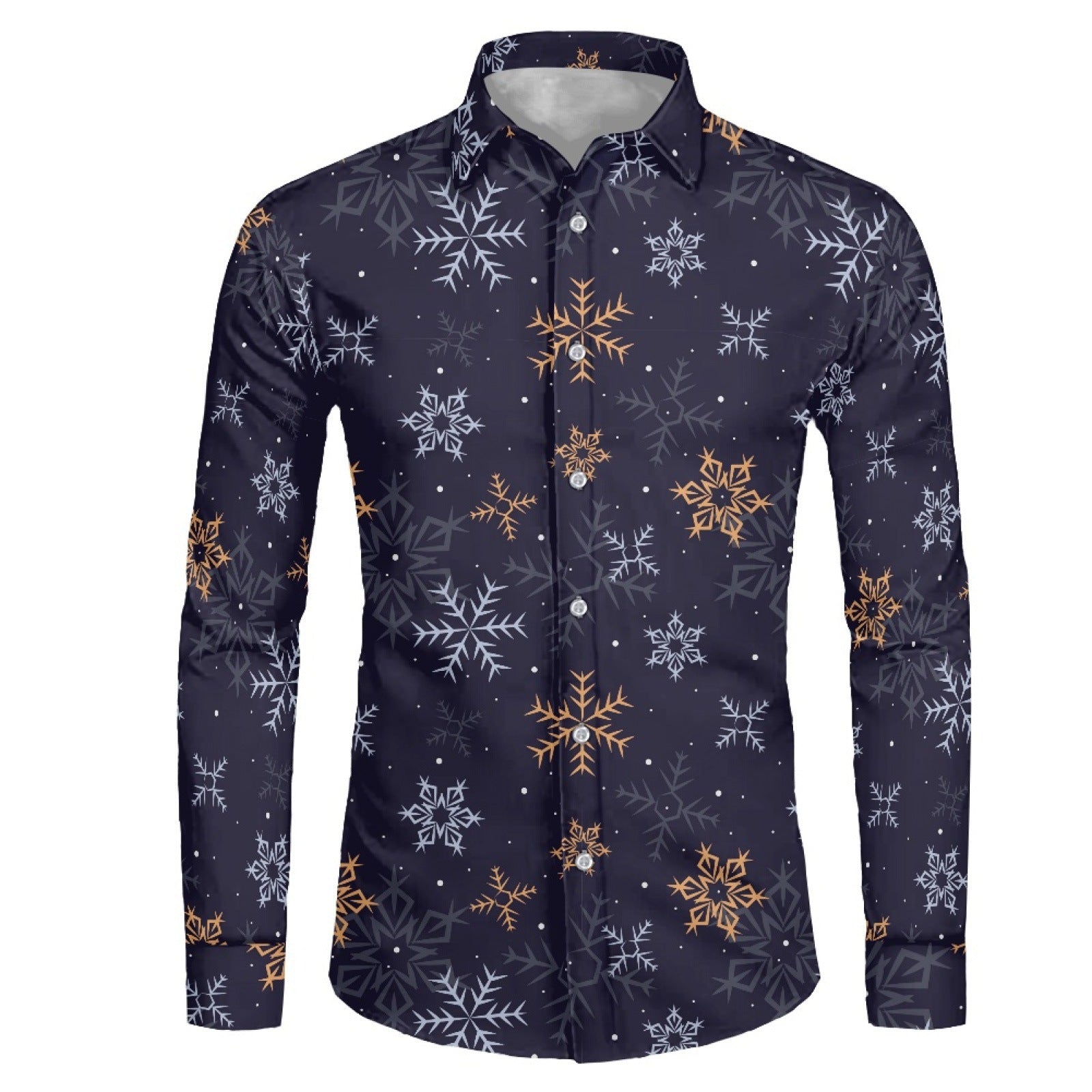 Men's Snowflake 3D Print Shirt - Long Sleeve Lapel Collar Plus Size