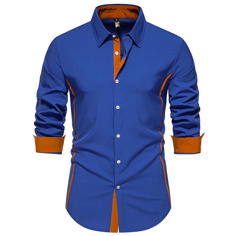 Men's Color Block Triangle Collar Shirt - Long Sleeve Casual Fashion