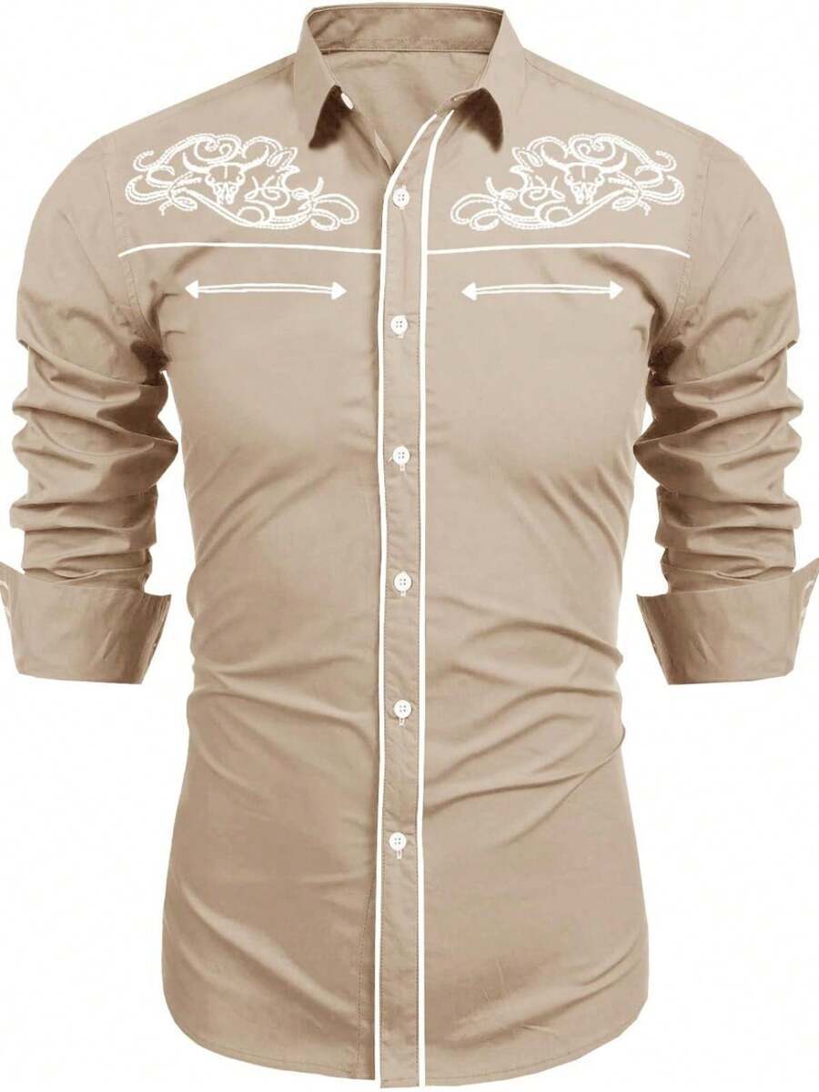 Men's Western Style Print Shirt - Long Sleeve Casual Shirt