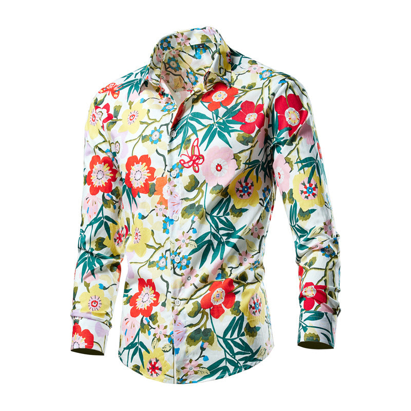 Men's Floral Print Hollow Out Shirt - Long Sleeve Casual Plus Size