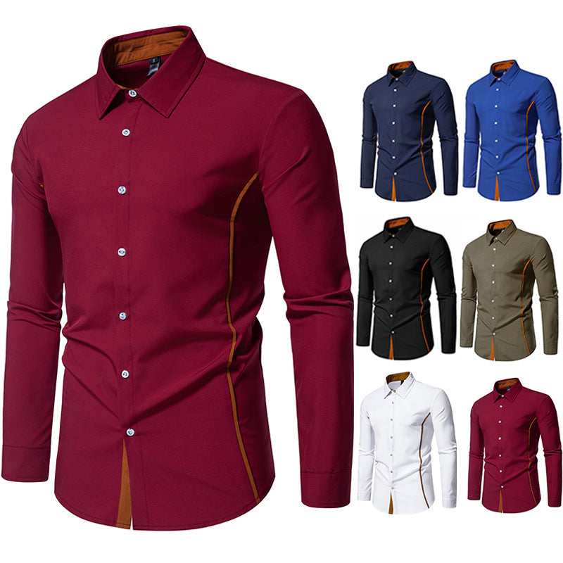 Men's Color Block Triangle Collar Shirt - Long Sleeve Casual Fashion