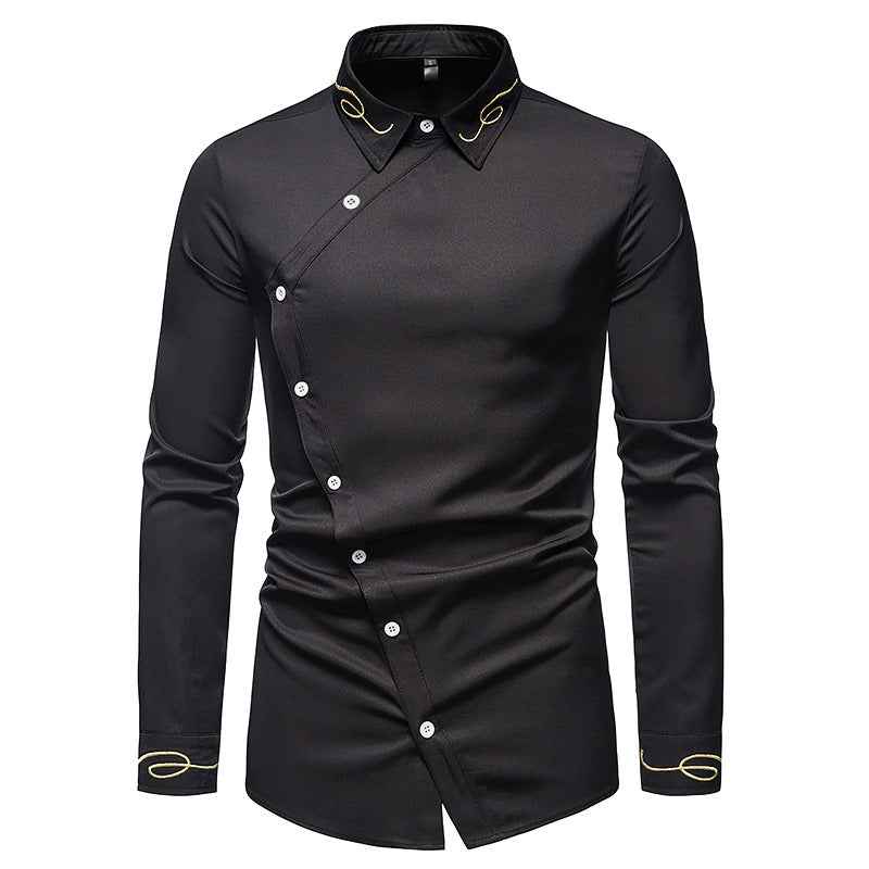 Men's Western Embroidered Shirt - Asymmetric Long Sleeve Cowboy Shirt