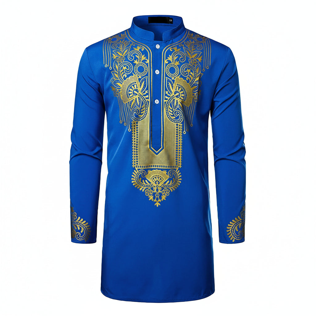 Men's African Totem Print Shirt - Long Sleeve Ethnic Pattern by Global Dress Shirts