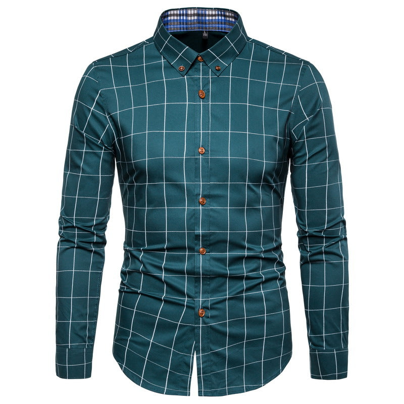 Men's Cotton Plaid Shirt - Slim Fit Long Sleeve Plus Size
