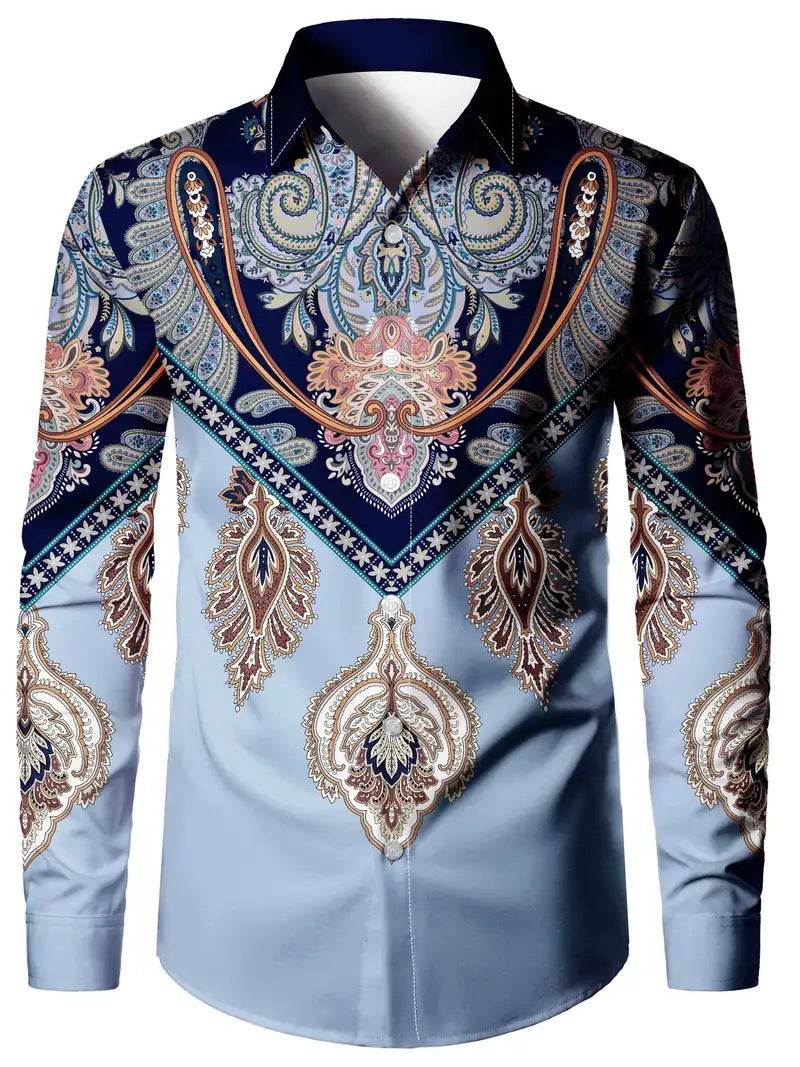 Men's Color Block Print Shirt - Long Sleeve Casual Shirt 2025