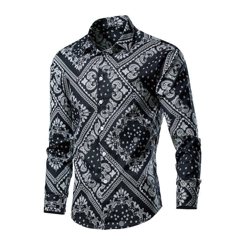 Men's Floral Print Hollow Out Shirt - Long Sleeve Casual Plus Size