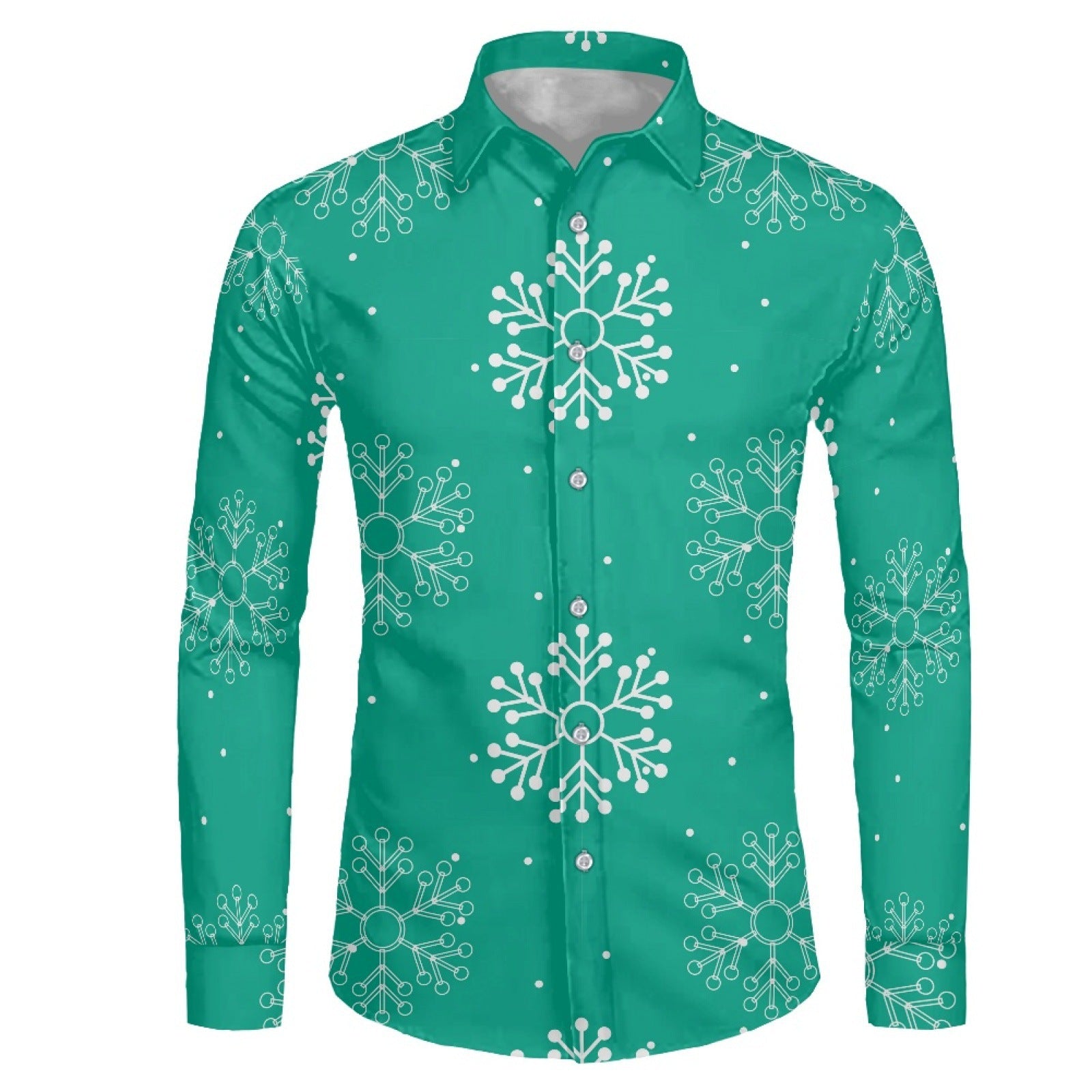 Men's Snowflake 3D Print Shirt - Long Sleeve Lapel Collar Plus Size
