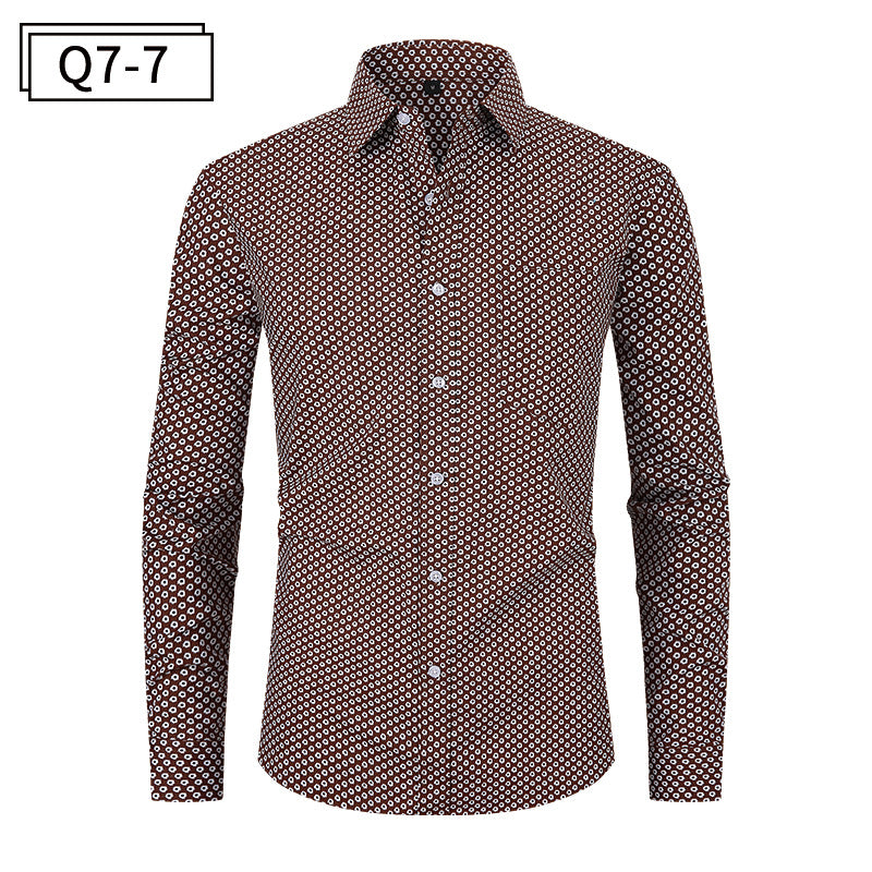 Men's Print Lapel Collar Shirt - Long Sleeve Relaxed Fit Casual Shirt