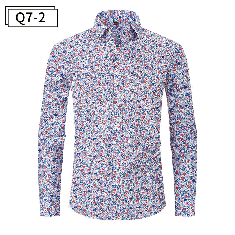 Men's Print Lapel Collar Shirt - Long Sleeve Relaxed Fit Casual Shirt
