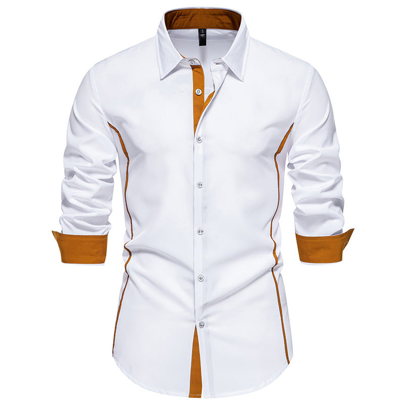 Men's Color Block Triangle Collar Shirt - Long Sleeve Casual Fashion