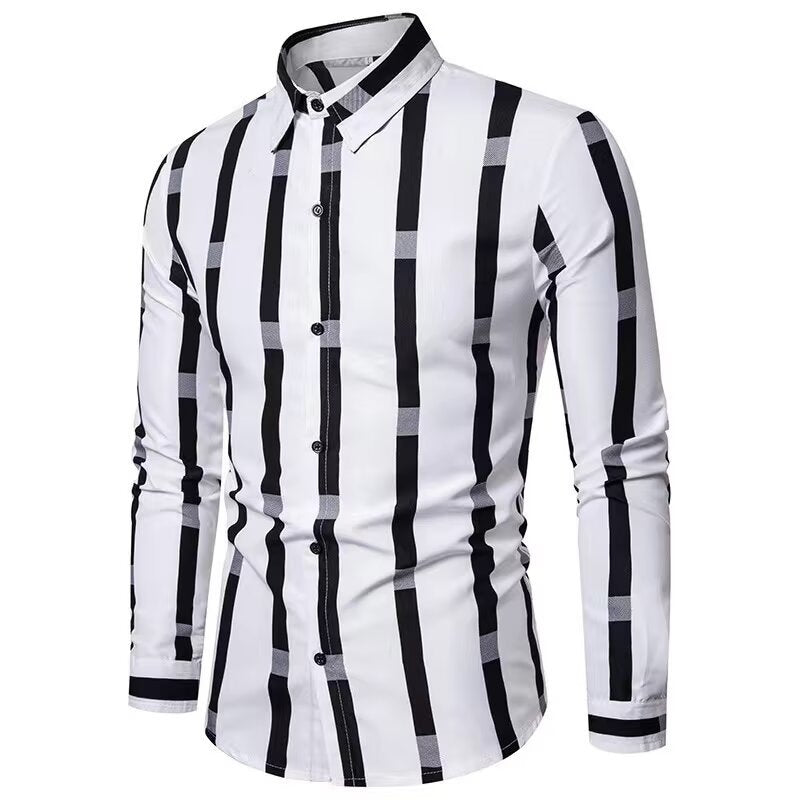 Men's Slim Fit Print Shirt - Long Sleeve Fashion Casual Shirt