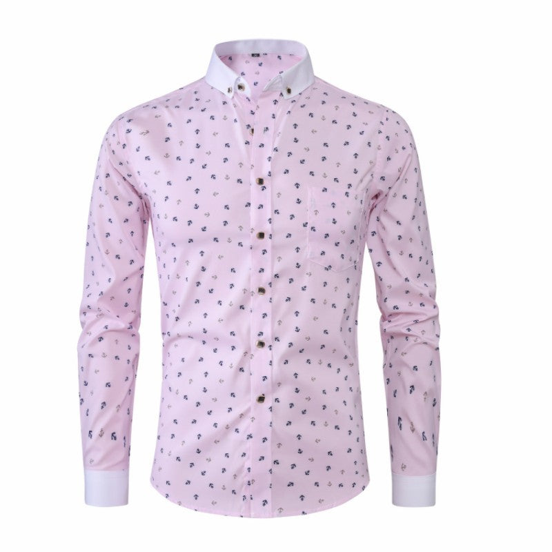 Men's Floral Print Patchwork Shirt - Long Sleeve Color Block Casual Shirt