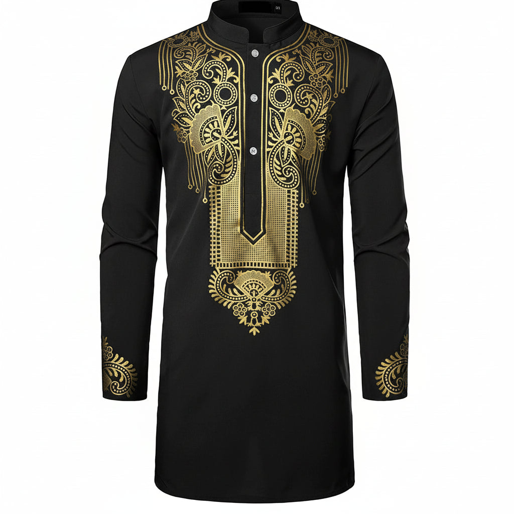 Men's African Totem Print Shirt - Long Sleeve Ethnic Pattern by Global Dress Shirts