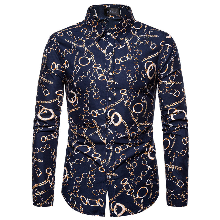 Men's Floral Print Shirt - Long Sleeve Korean Style Plus Size