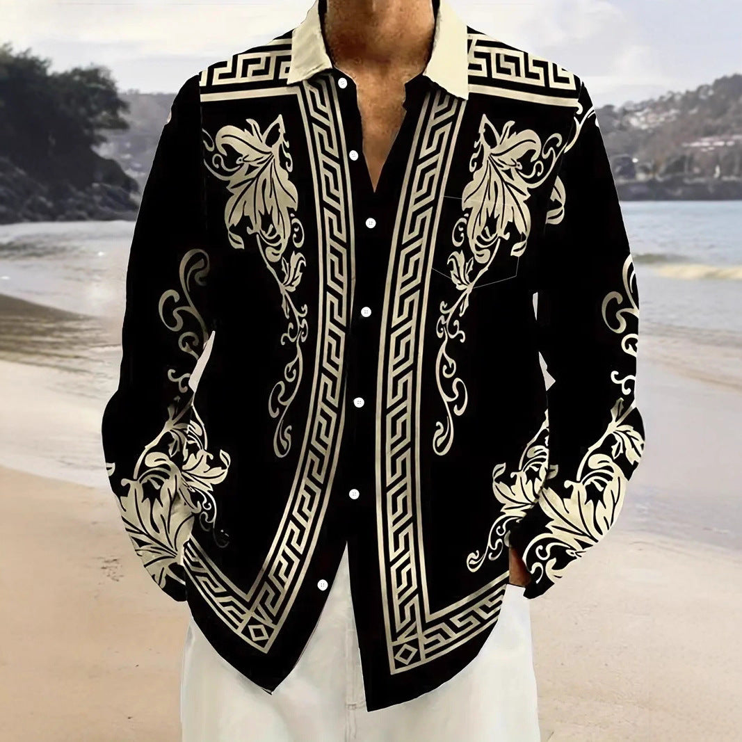 Men's Color Block Print Shirt - Long Sleeve Casual Shirt 2025