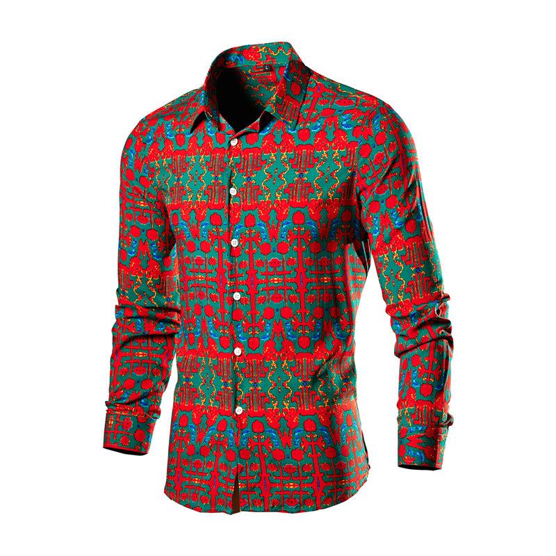 Men's Bold Floral Print Shirt - Long Sleeve Casual Multicolor