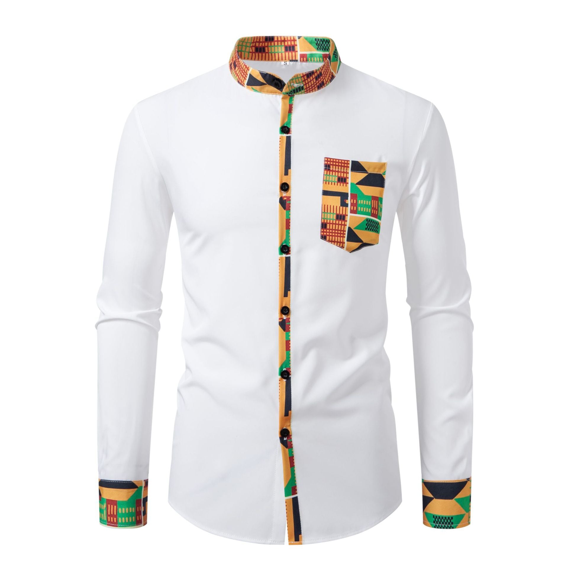 Men's Digital Print Mandarin Collar Shirt - Long Sleeve Casual Cardigan