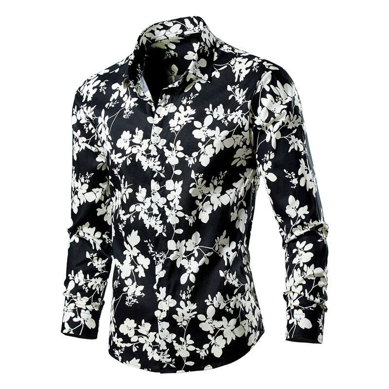 Men's Floral Print Hollow Out Shirt - Long Sleeve Casual Plus Size