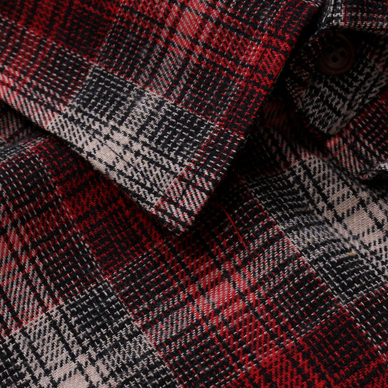 Men's Plaid Lapel Collar Shirt - Long Sleeve Dual Pocket Casual Shirt