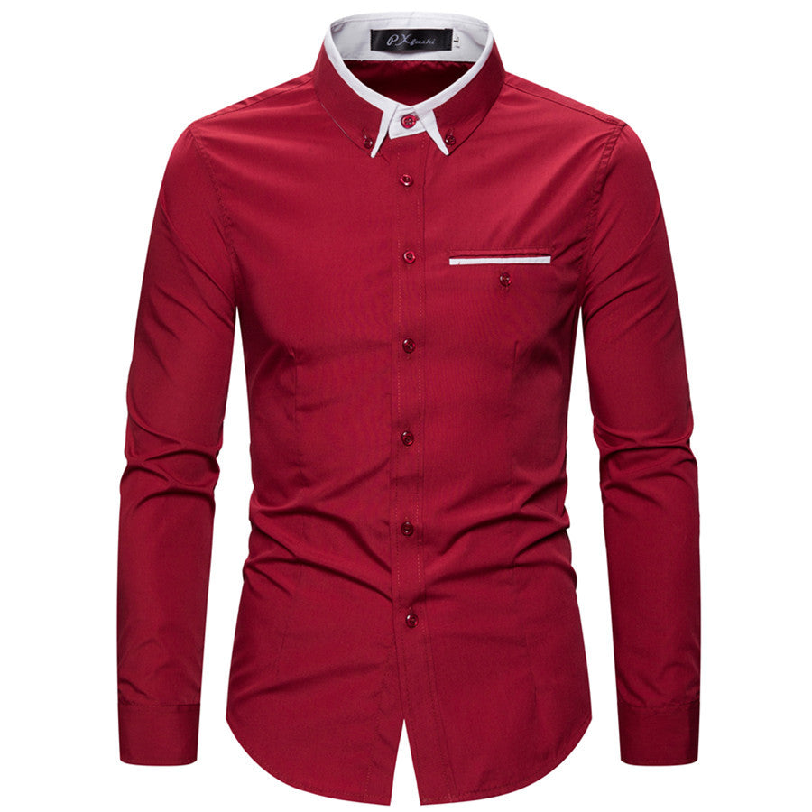 Men's Double Layer Collar Business Shirt - Slim Fit Long Sleeve Plus Size