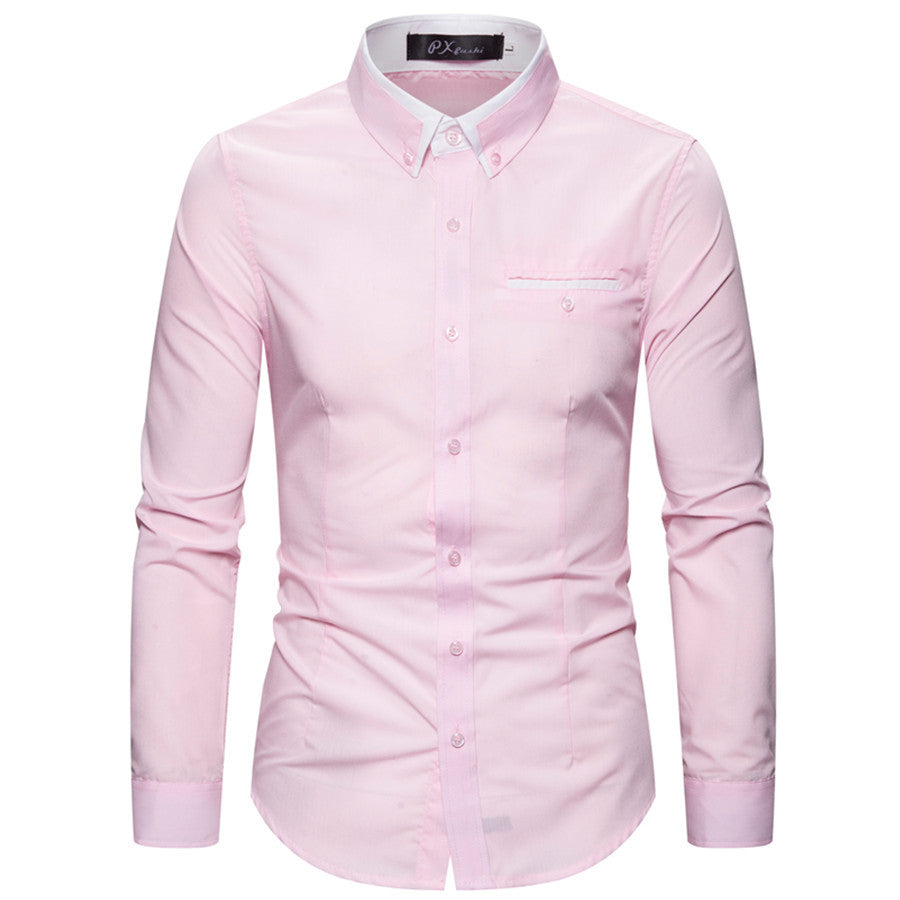 Men's Double Layer Collar Business Shirt - Slim Fit Long Sleeve Plus Size