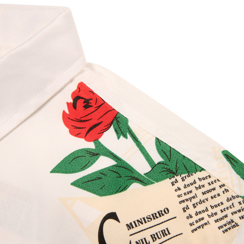 Men's Rose Print Shirt - Long Sleeve Fashion Casual Shirt