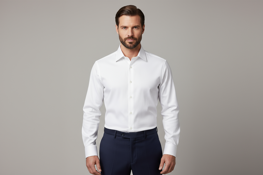 Business professional wearing white long sleeve dress shirt