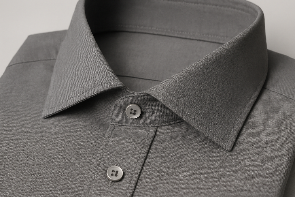 Grey dress shirt collar detail - premium quality