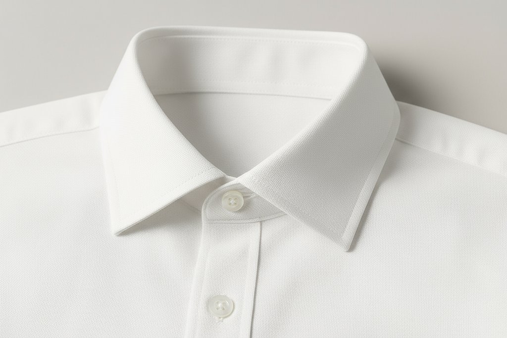 White dress shirt collar detail - premium quality