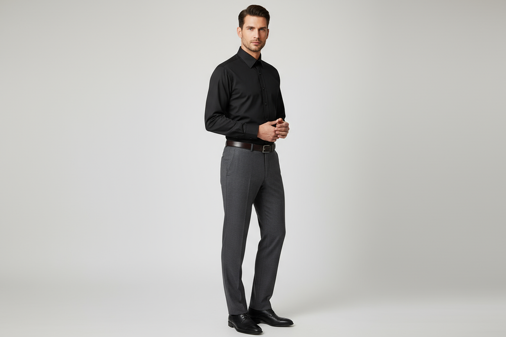 Black dress shirt collar detail - premium quality