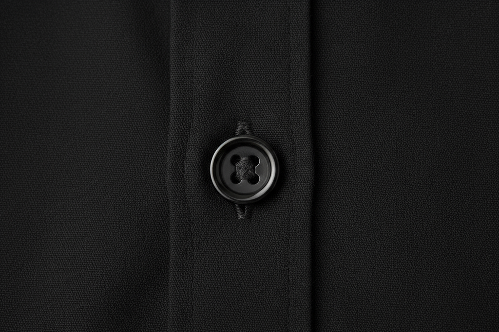 Black dress shirt button detail close-up