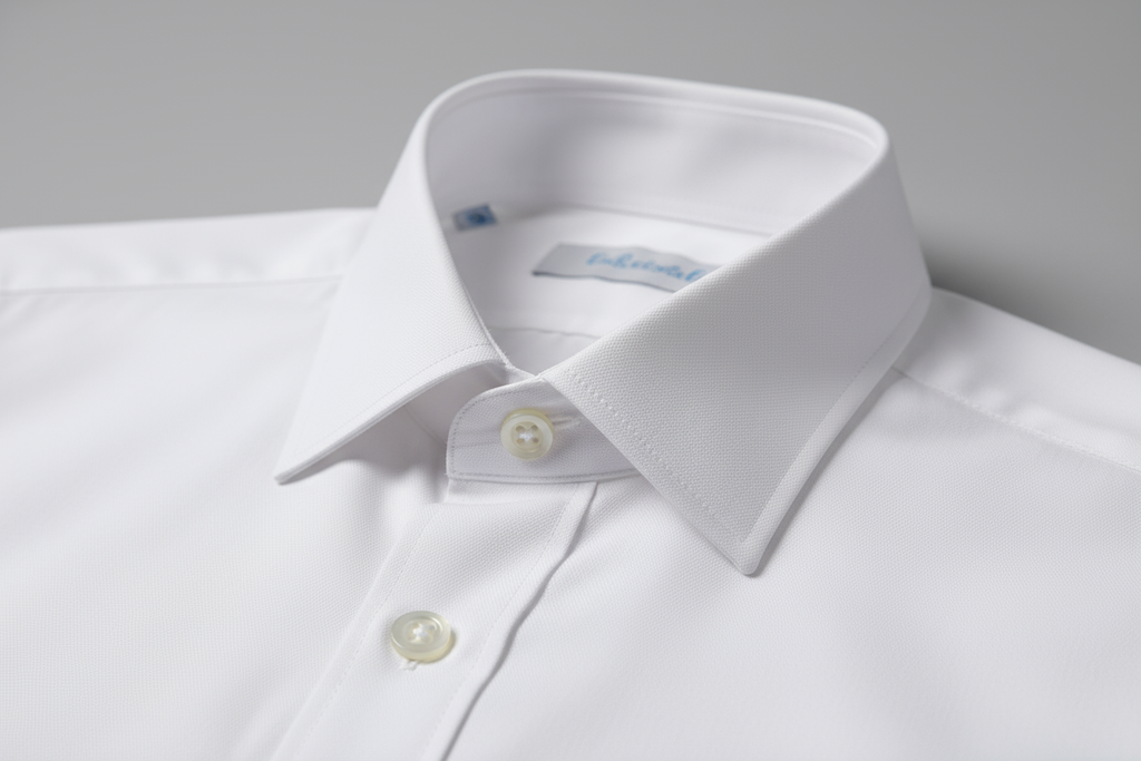 White short sleeve shirt collar detail - premium quality