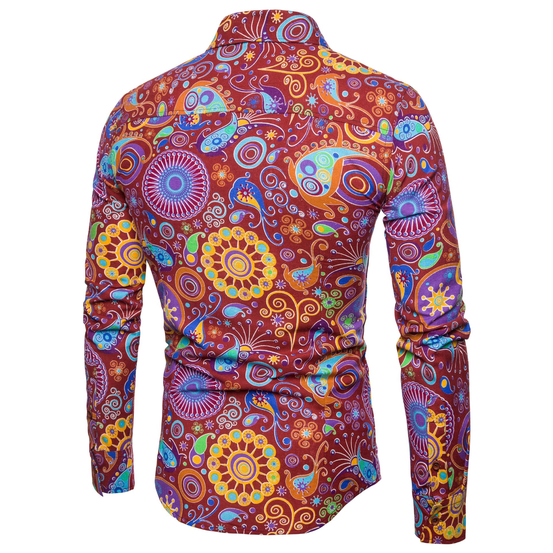 Men's Slim Fit Print Shirt - Long Sleeve Fashion Casual Shirt